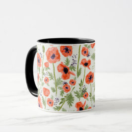 モダンオレンジレッド水絵を描色のポピーの花 マグカップ