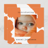 モダンオレンジ水彩ベイビーお知らせ 招待状 (正面/裏面)
