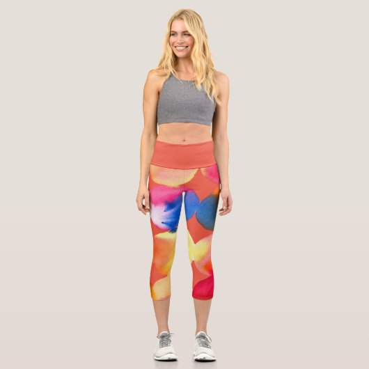 モダンオレンジ色芸術品を気取ったカラフルファンキー芸術 カプリレギンス (正面)