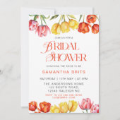 モダンオレンジ ピンクのチューリップ 花のブライズシャワー 招待状 (正面)