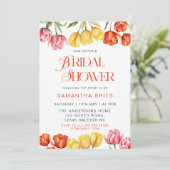 モダンオレンジ ピンクのチューリップ 花のブライズシャワー 招待状 (スタンド正面)