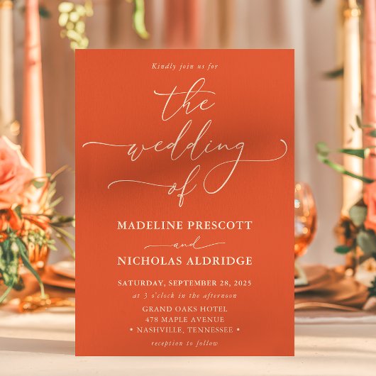 モダンオレンジ ヴェローナサンセット カリグラフィー ウェディング 招待状