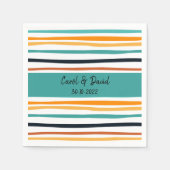 モダンオレンストライプのジホワ結婚イト スタンダードカクテルナプキン (正面)