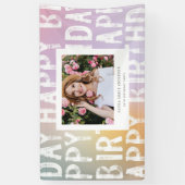 モダンオンブレパステルフォト誕生日パーティーバナー 横断幕 (縦)