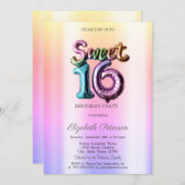 モダンオンブレ ネオン風船 スイート16 招待状 (正面/裏面)