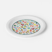 モダンオーガニックカラフルパターン(の模様が)ある白縁ど色 ペーパープレート (アングル)