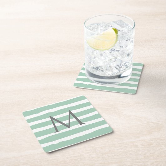 モダンオーガニックストライプスタイル結婚の スクエアペーパーコースター (インサイチュ)