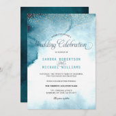 モダンオーシャンブルーオンブル水彩ウェディング 招待状 (正面/裏面)