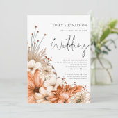 モダンオータムフラワーズスクリプトQRコードウェディング 招待状 (スタンド正面)