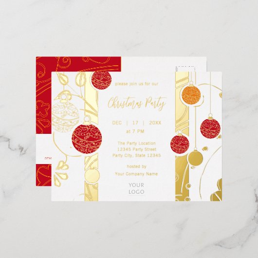 モダンオーナメントエレガントビジネスのクリスマスフォイル 箔招待状ポストカード (正面/裏面)