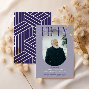 モダンオーバルフォト＆シグネチャー 50歳の誕生日 招待状