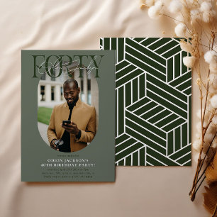 モダンオーバル写真＆署名 40歳の誕生日 招待状