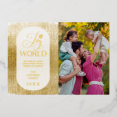 モダンオーバル 喜びに満ちた世界 フォト ゴールド テクスチャード 箔シーズンカード (正面)