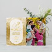 モダンオーバル 喜びに満ちた世界 フォト ゴールド テクスチャード 箔シーズンカード (立ち正面)