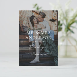 モダンオーバーレイ白文字結婚のロマンチックな写真 サンキューカード