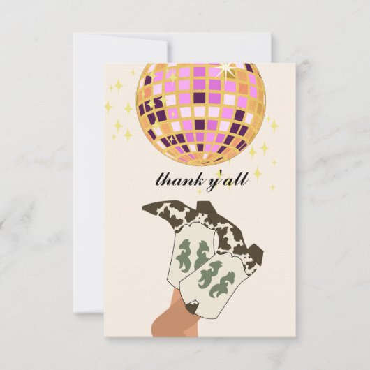 モダンカウガールレッグスカウボーイディスコボールベージュ サンキューカード (正面)