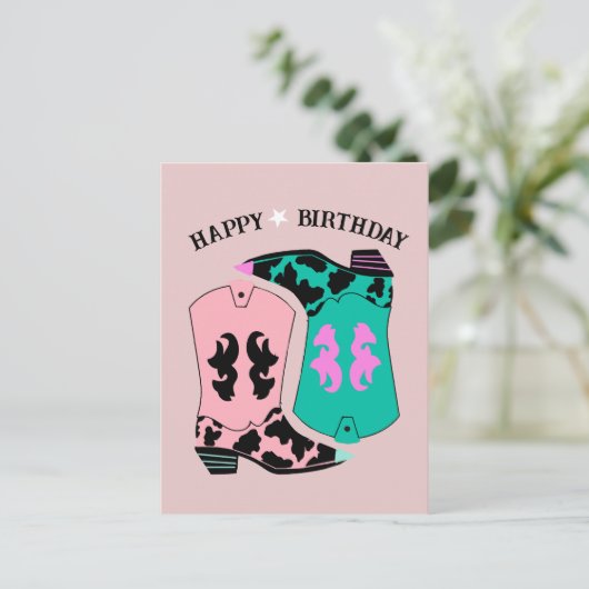 モダンカウガール ウエスタンブーツ ランチ カウボーイ 誕生日 ポストカード (スタンド正面)