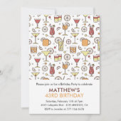 モダンカクテルシャンパン43歳の誕生日 招待状 (正面)