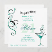 モダンカクテル誕生日パーティー（アクア） 招待状 (正面/裏面)