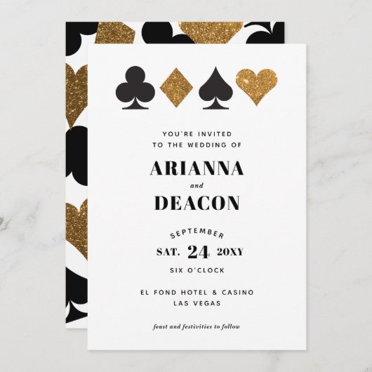モダンカジノゴールドグリッター結婚式招待状 招待状 (正面/裏面)