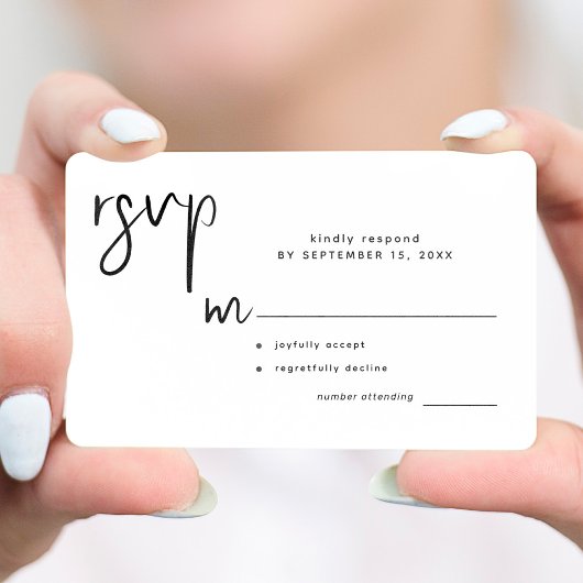 モダンカジュアルシンプルスクリプト結婚式rsvp エンクロージャーカード