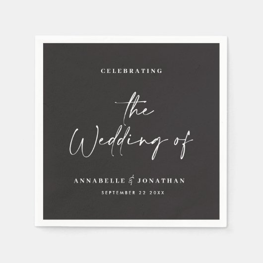 モダンカジュアルスクリプト黒タイポグラフィ結婚の スタンダードカクテルナプキン (正面)