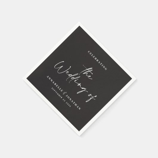 モダンカジュアルスクリプト黒タイポグラフィ結婚の スタンダードカクテルナプキン (角)
