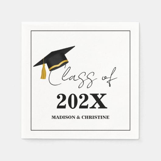 モダンカジュアル脚本の双子の卒業パーティー スタンダードカクテルナプキン (正面)