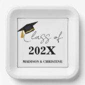 モダンカジュアル脚本の双子の卒業パーティー ペーパープレート (正面)