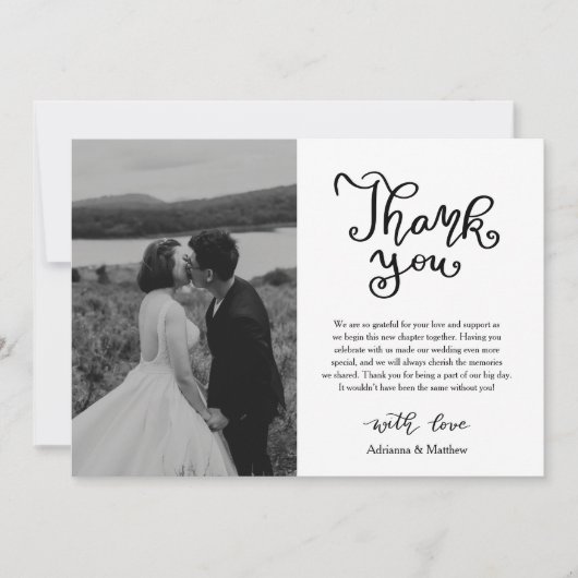 モダンカジュアルScriptの写真に結婚感謝 サンキューカード (正面)