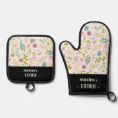 モダンカスタマイズカラフルフローラ 鍋つかみ&鍋敷きセット (正面)