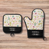 モダンカスタマイズカラフルフローラ 鍋つかみ&鍋敷きセット