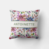 モダンカスタマイズ可能な名前カラフルフローラ クッション (裏面)