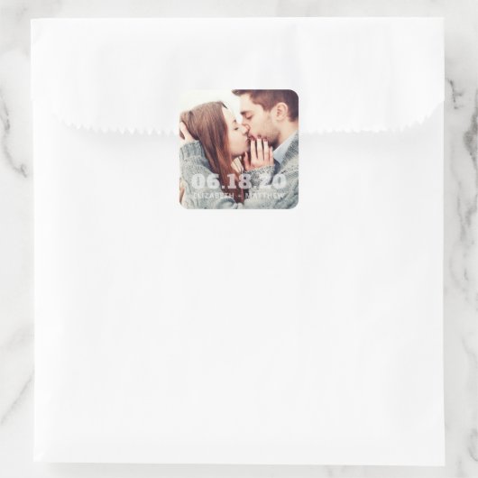 モダンカスタムはっきりしたタイポグラフィ結婚写真 スクエアシール (バッグ)