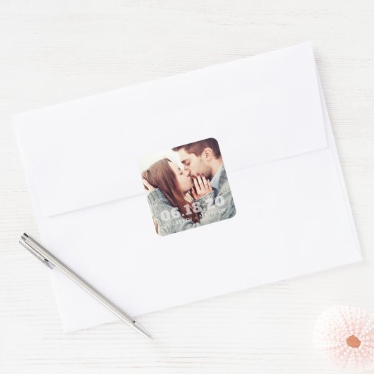 モダンカスタムはっきりしたタイポグラフィ結婚写真 スクエアシール (封筒)