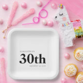 モダンカスタムはっきりした黒文字30th Name Date ペーパープレート (パーティー)