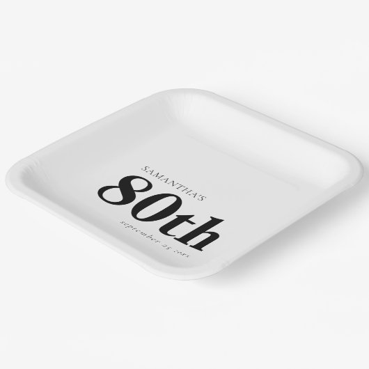 モダンカスタムはっきりした黒文字80th Name Date ペーパープレート (傾斜あり)