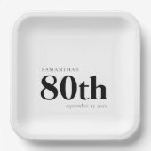 モダンカスタムはっきりした黒文字80th Name Date ペーパープレート (正面)