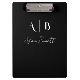 モダンカスタムイニシャル名ブラック クリップボード