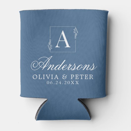 モダンカスタムウェディング カップル名 ブルー 缶クーラー (正面)
