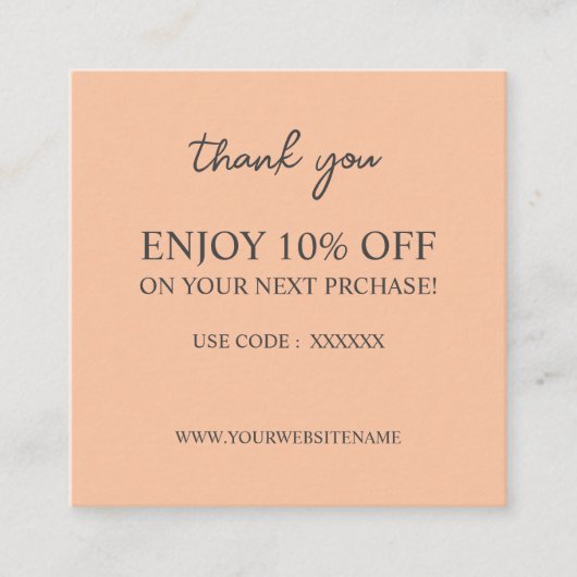 モダンカスタムエレガント桃の割引カード スクエア名刺 (正面)