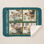 モダンカスタムクリスマス家族フォトコラージュティール（緑がかった色） シェルパブランケット (正面(横))