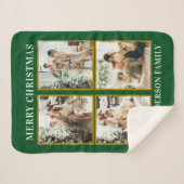 モダンカスタムクリスマス家族フォトコラージンググリーン シェルパブランケット (正面(横))