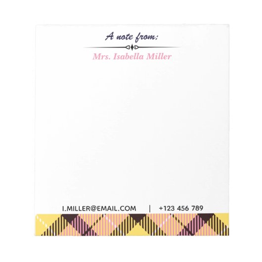 モダンカスタムスクリプト名EメールTel Plaidタータンチェック ノートパッド (正面)