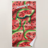 モダンカスタムネーム楽しいスイカ ビーチタオル (正面)