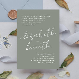 モダンカスタムネーム セージグリーン ホワイト ウェディング 招待状