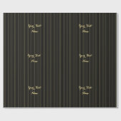 モダンカスタムフェイク金ゴールド黒い線のストライプ文字 ラッピングペーパー (フラット)