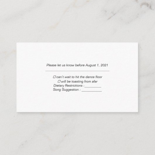 モダンカスタムフォトウェディングRsvpカード エンクロージャーカード (裏面)