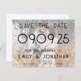 モダンカスタムフォトオーバーレイ結婚式の日付を保存 案内ポストカード