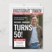 モダンカスタムフォト 50歳誕生日新聞表紙 招待状 (正面)